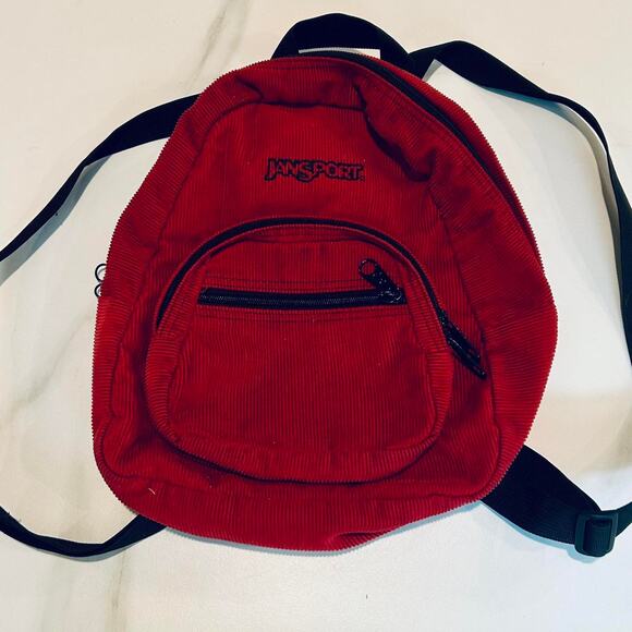 Jansport | Bags | Cherry Red Corduroy Jansport Mini Backpack Purse ...